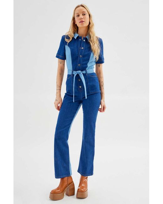 Urban Outfitters Blue Uo Isa Denim Colorblock Jumpsuit