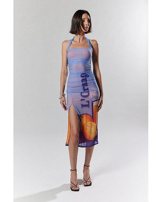 Silence + Noise Blue Sparks Mesh Midi Dress