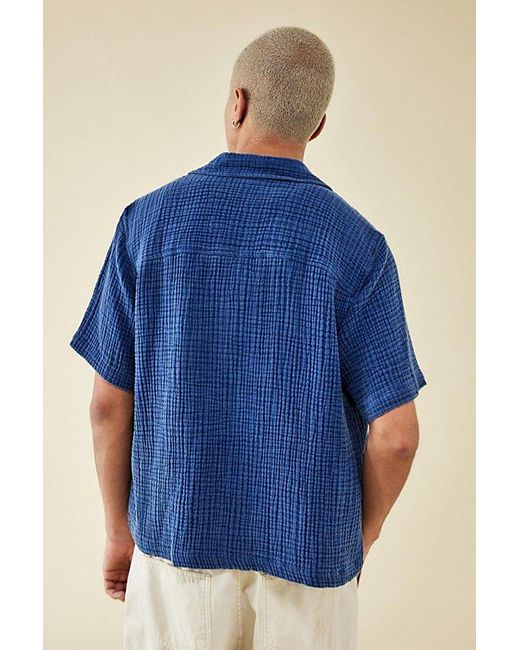 BDG Blue Triple Gauze Short-Sleeved Shirt Top for men