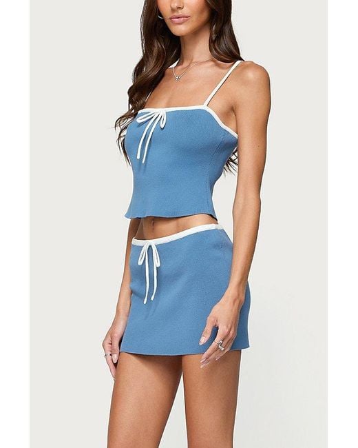 Edikted Blue Pheobe Contrast Knit Mini Skirt