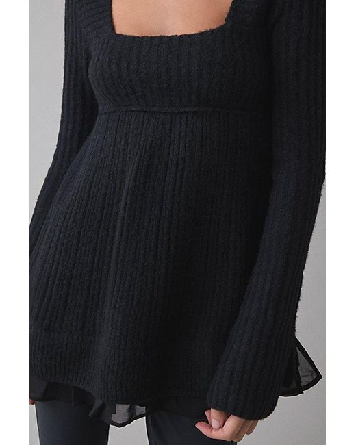 Kimchi Blue Black Hannah Ruffle Trim Babydoll Sweater