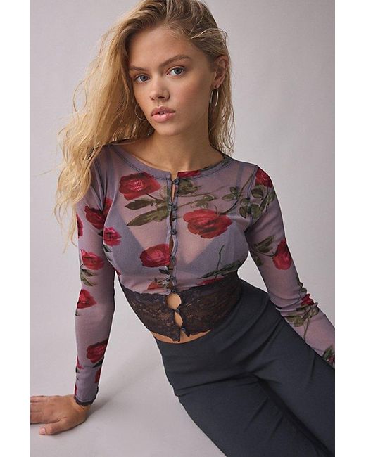 Kimchi Blue Multicolor Sabrina Sheer Mesh Lace Trim Cardigan