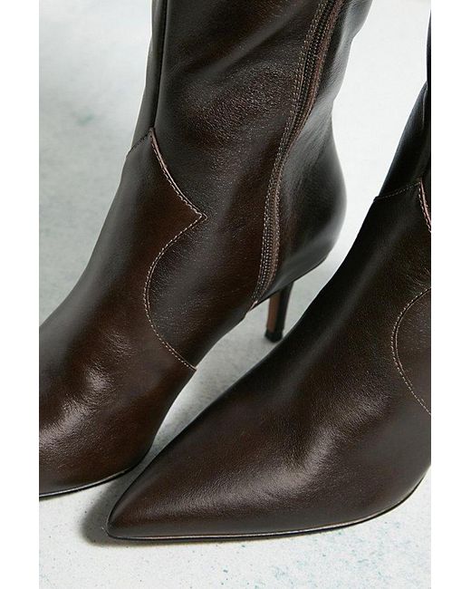 Urban Outfitters Black Uo Western Leather Kitten Heel Boots
