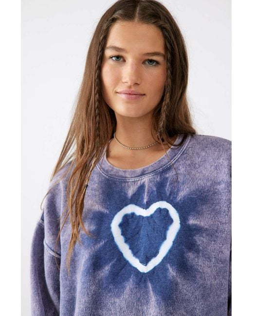 Urban Renewal Remade Acid Wash Mini Heart Crew Neck Sweatshirt in Blue ...