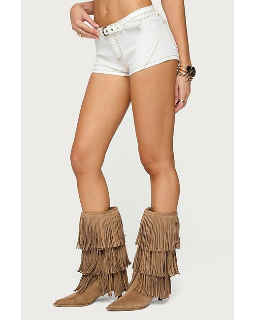 Edikted Blue Ciel Low Rise Denim Micro Shorts