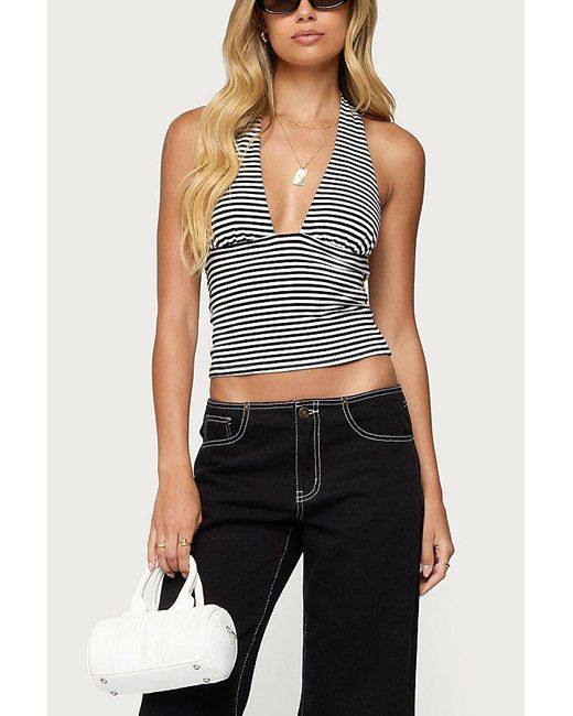 Edikted Black Sage Striped Halter Top