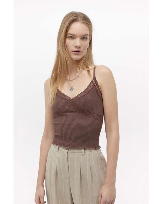 Urban Outfitters Brown Uo Cross Lace Cami