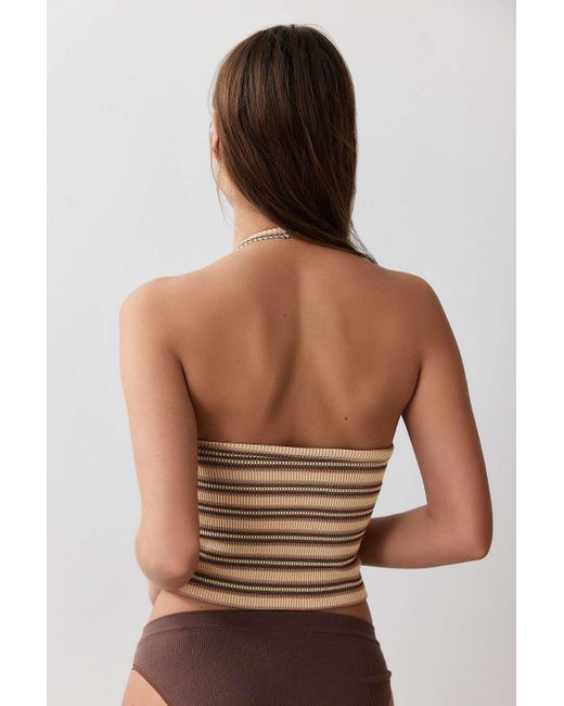 Out From Under Brown Andi Striped Halterneck Top L At Urban Outfitters