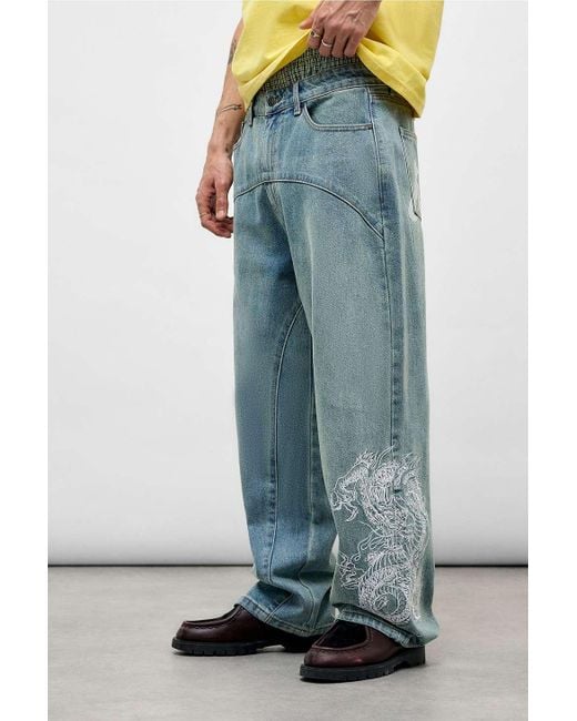 Ed Hardy Mid Blue Panelled Dragon Jeans for men