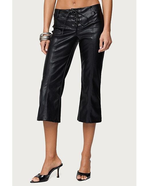 Edikted Lexy Faux Leather Flared Capri Pants in Black | Lyst