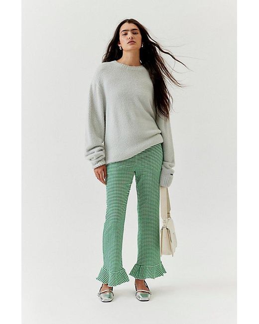 Urban Outfitters Green Uo Daphne Printed Ruffle Flare Pant