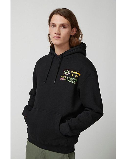 Urban Outfitters Black Keith Haring Paradise Garage Puff Print Hoodie Sweatshirt for men