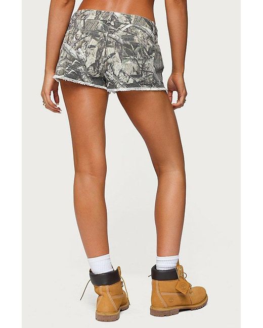 Edikted Blue Joyce Camo Low Rise Denim Shorts