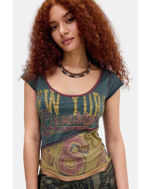 Urban Outfitters Brown Uo Brooklyn Spliced Scoop Back Baby T-shirt