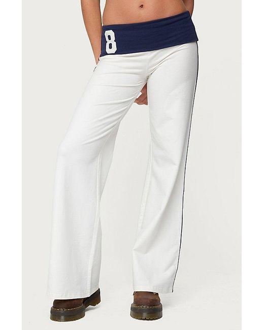 Edikted Blue 8 Contrast Fold Over Wide Leg Pants