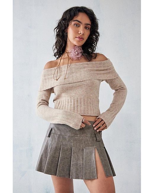 Urban Outfitters Brown Uo Cracked Faux Leather Pleated Mini Skirt