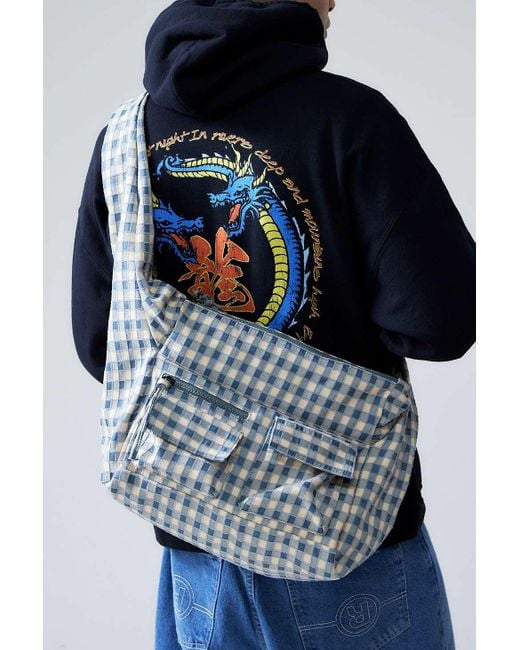 BDG Blue Check Sling Bag for men
