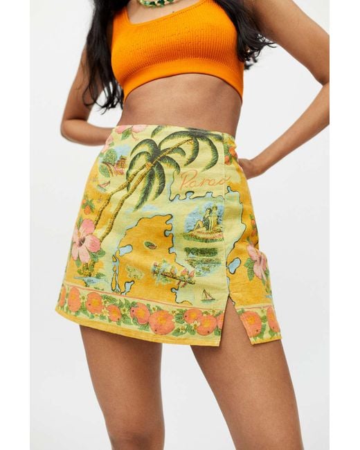 Urban Outfitters Yellow Uo Paradise Printed Mini Skirt