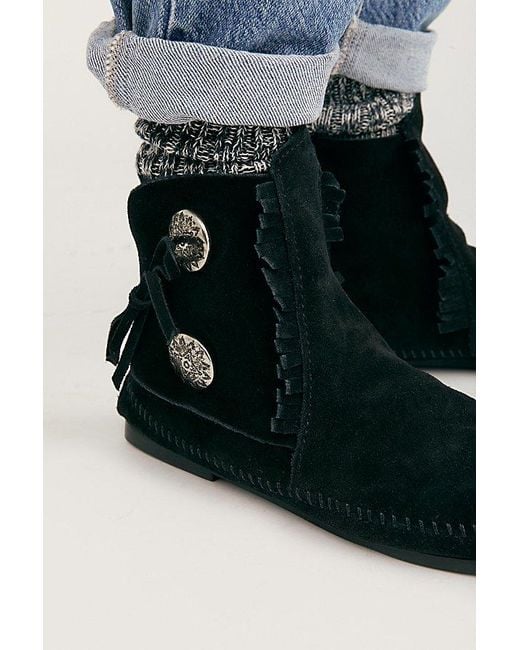 Minnetonka Black Suede Two Button Boot