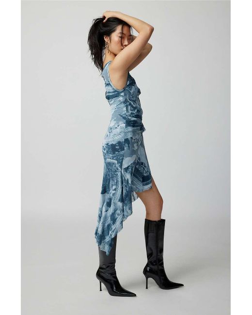 Urban Outfitters Blue Uo Andy Printed Mesh Midi Dress