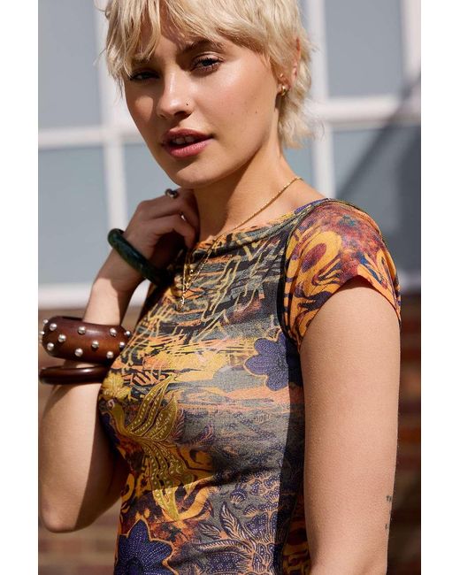 Urban Outfitters Brown Uo Frankie Print Short Sleeve T-shirt