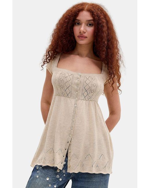 Urban Outfitters Brown Uo Bexley Babydoll Top