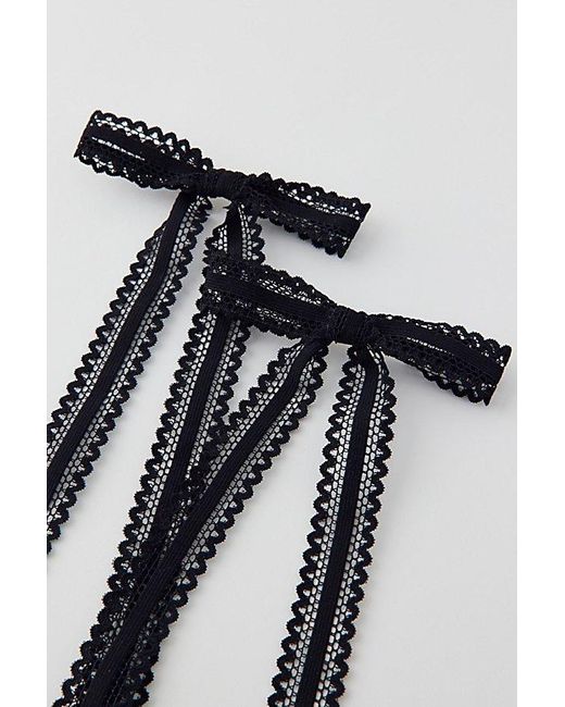 Urban Outfitters Black Scalloped Ribbon Hair Bow Barrette Set