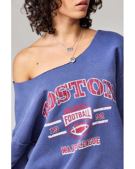 Urban Outfitters Blue Uo Boston Slash Off-the-shoulder Sweatshirt