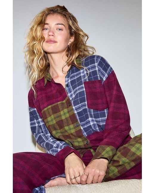 Out From Under Purple Spliced Pyjama Shirt S At Urban Outfitters