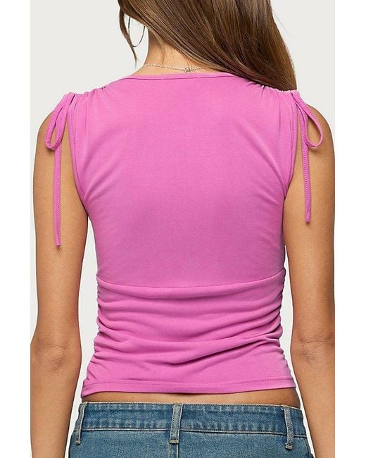 Edikted Pink Cady Drawstring V Neck Tank Top