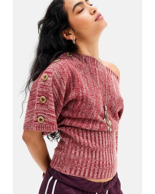 BDG Red Upside Down Button Batwing Jumper