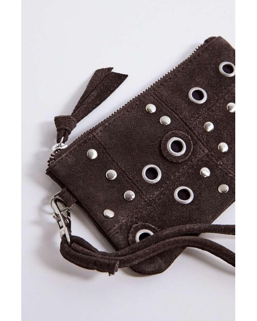 Urban Outfitters Brown Uo Eyelet Stud Suede Purse