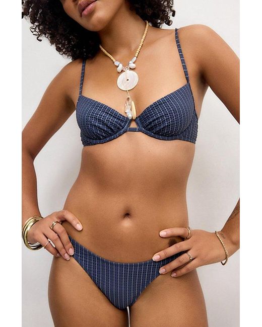 Out From Under Blue Pinstripe Underwire Bikini Top