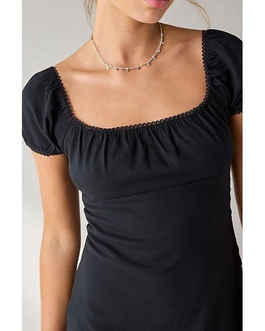 Kimchi Blue Black Meet Me Square Neck Puff Sleeve Mini Dress
