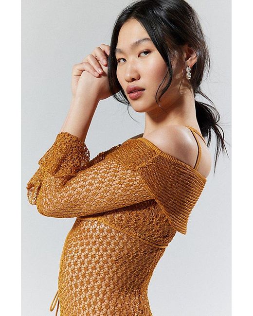 House Of Sunny Brown The Solar Sheer Knit Shrug Sweater