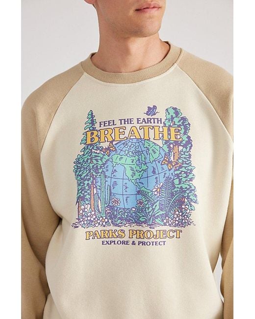 Parks Project White Feel The Earth Breathe Crew Neck Sweatshirt for men