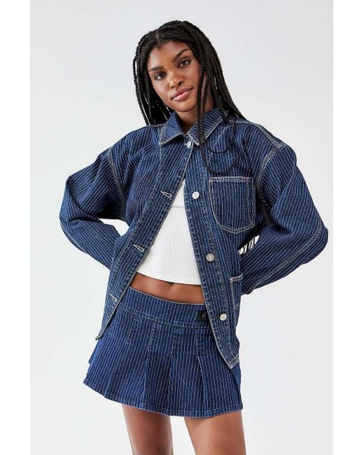 Urban Outfitters Blue Uo Pinstripe Denim Pleated Mini Skirt