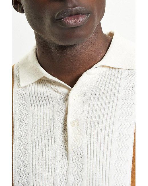 Ben Sherman Blue Textured Block Stripe Polo Shirt Top for men
