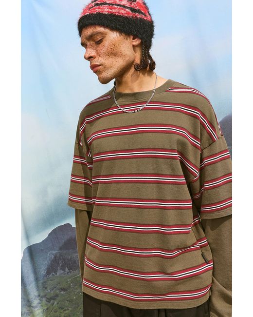 iets frans Brown Stripe Double Layer Long Sleeve T-shirt for men