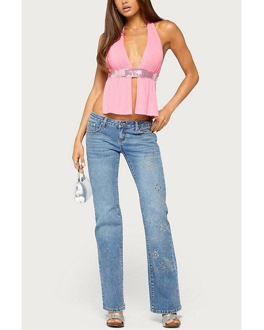 Edikted Pink Heily Sequin Split Front Backless Top