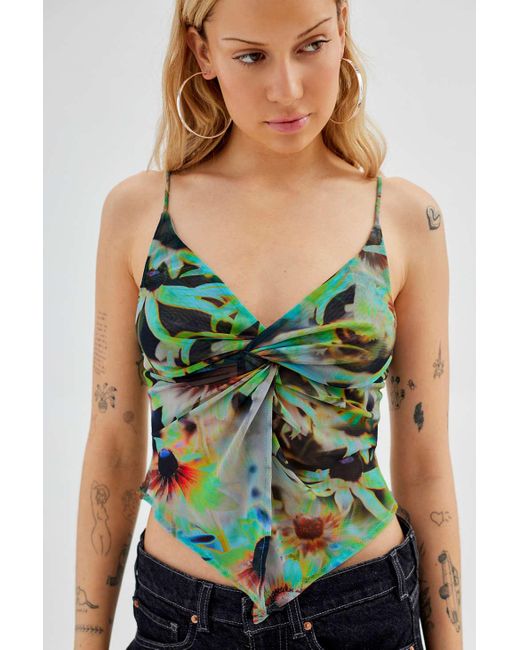 Urban Outfitters Green Uo Mesh Twist Front Fly Away Cami