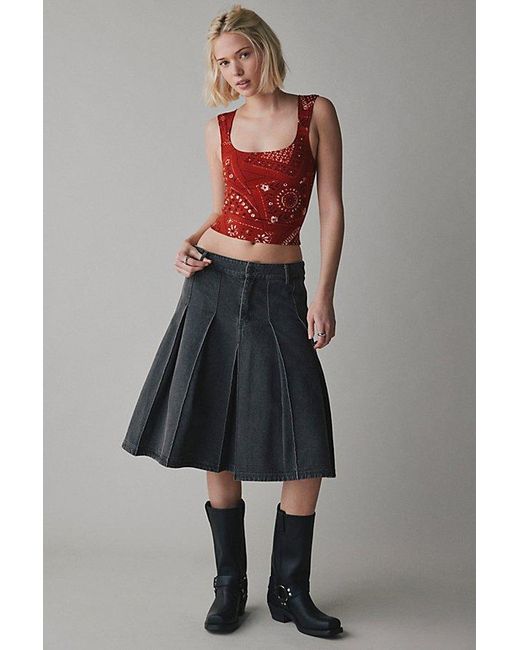 BDG Red Printed Ribbed Square Neck Tank Top