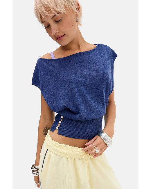 Urban Outfitters Blue Uo Shay Off-shoulder Button Top
