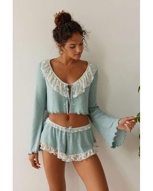 Out From Under Green Paisley Cozy Lace-trim Top & Short Set