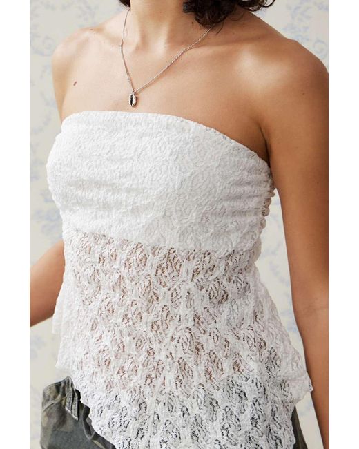 Urban Outfitters White Uo Indie Lace Asymmetric Bandeau Top
