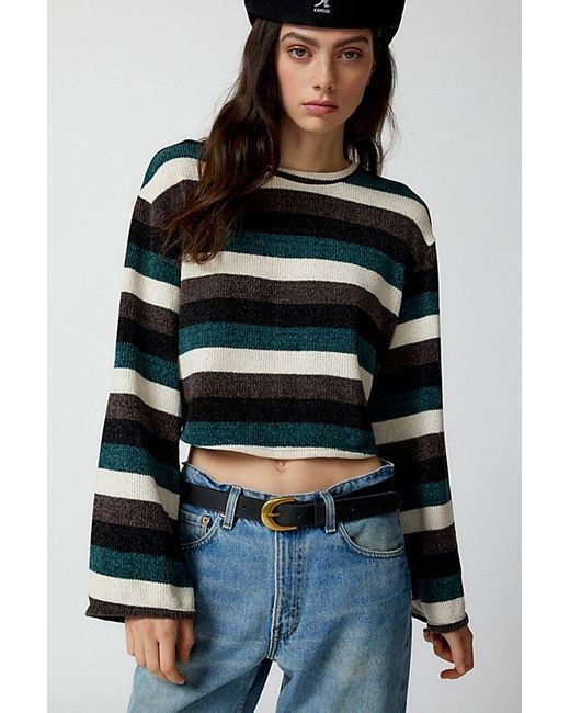 Urban Renewal Blue Remnants Wide Stripe Chenille Cropped Sweater
