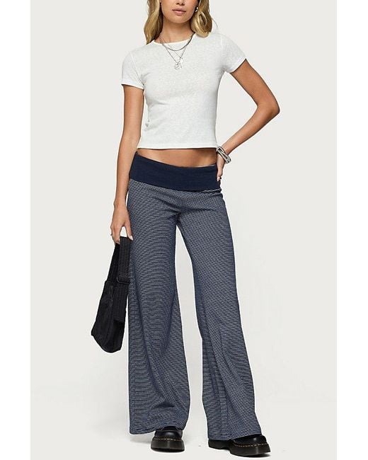 Edikted Blue Amarna Striped Fold Over Pants