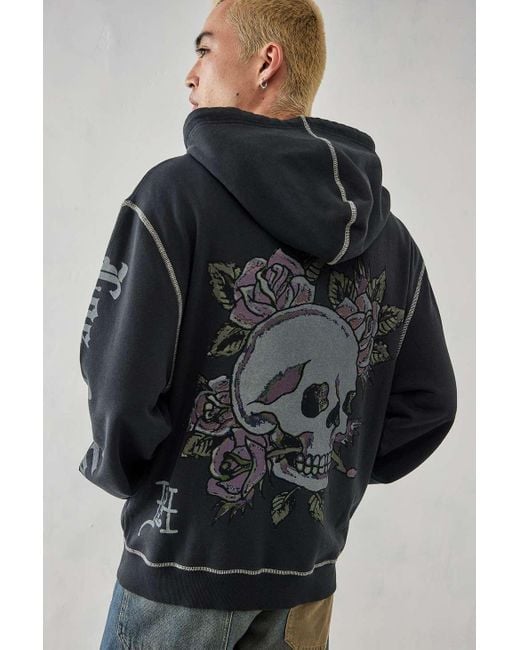 Ed Hardy Black Uo Exclusive Gothic Flower Zip-up Hoodie for men