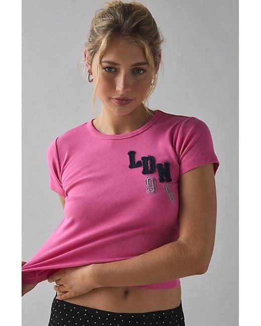 Urban Outfitters Pink London 95 Applique Graphic Baby Tee