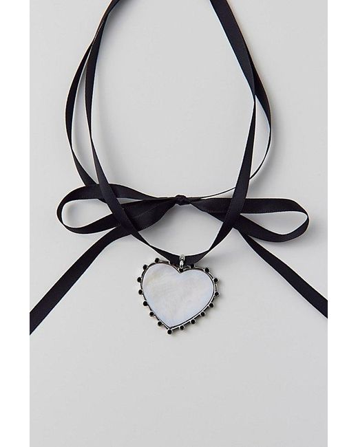 Urban Outfitters Black Rhinestone Heart Ribbon Necklace